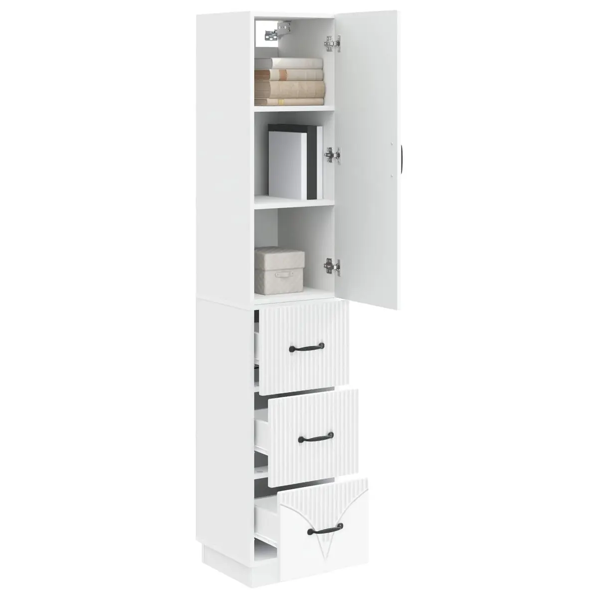 Storage Cabinet Set 2 pcs White Modern Sliding Doors Shelves Drawers Organizer