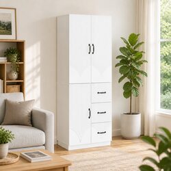Engineered Wood Cabinet Set: 2 Pieces, Multiple Shelves