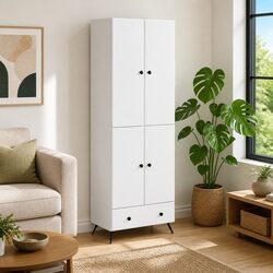 Two-Piece White Storage Cabinet Set with LED Lights
