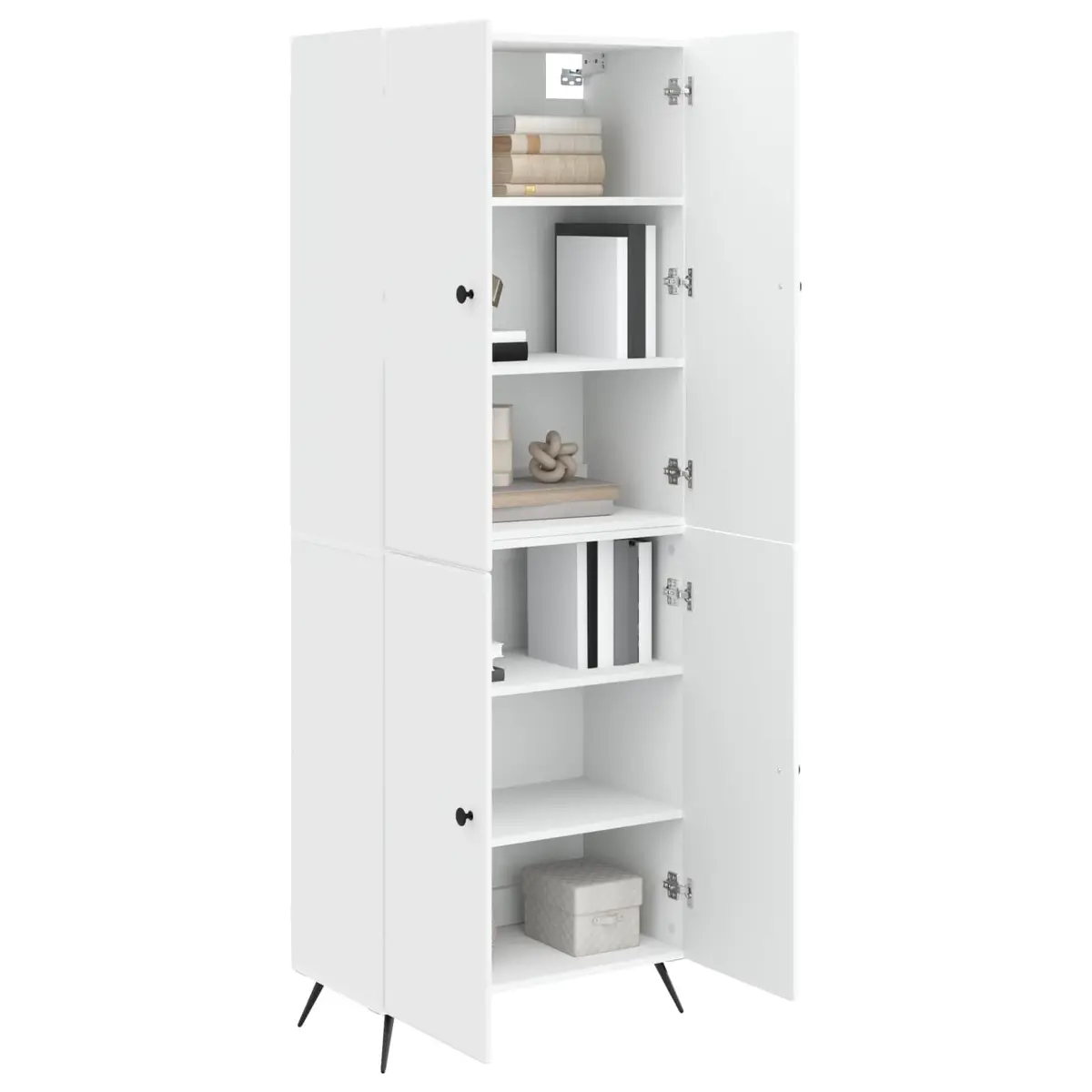 Cabinet Set 2 Pieces White Storage Furniture Engineered Wood Shelves Drawers