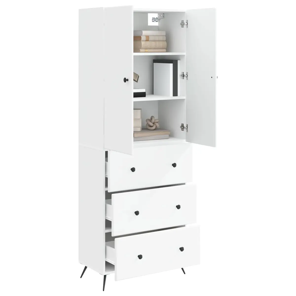 Storage Cabinet Set 2 pcs White 66 x 34.5 x 90 cm for Home Office Living Room Bedroom