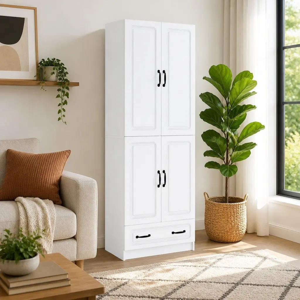 Cabinet Set 2 Pieces Living Room White Engineered Wood Furniture
