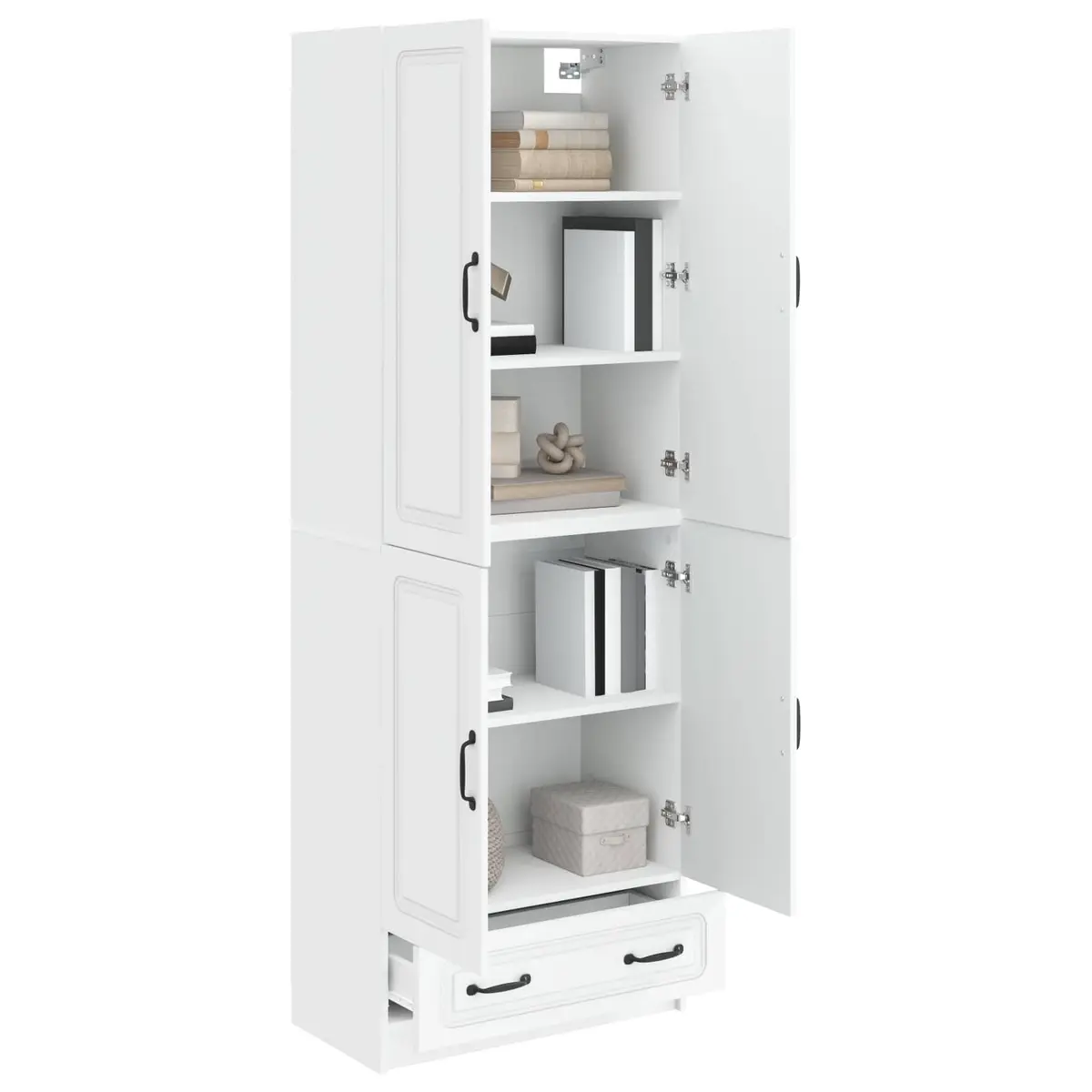 Cabinet Set 2 Pieces Living Room White Engineered Wood Furniture