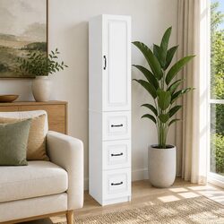 White Storage Cabinet Set: 2 Pieces, 33 x 34.5 x 87 cm