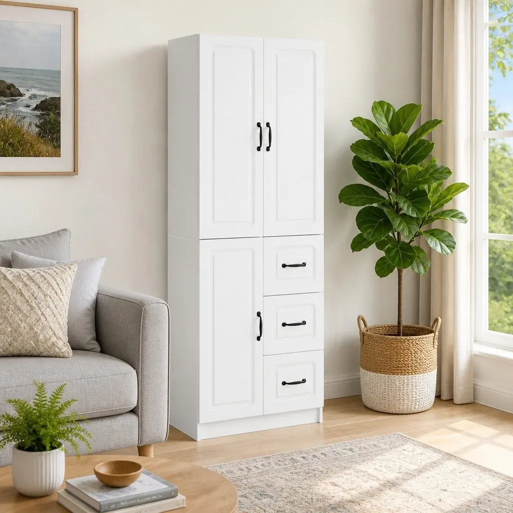 Cabinet Set 2 Pieces White Modern Furniture Storage Living Room Organiser