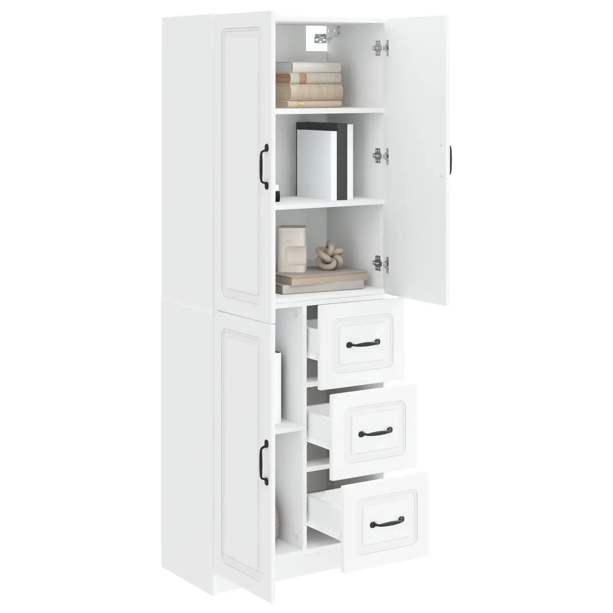 Cabinet Set 2 Pieces White Modern Furniture Storage Living Room Organiser