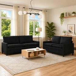 Specifications for 2 Piece Black Velvet Sofa Set with Cushions