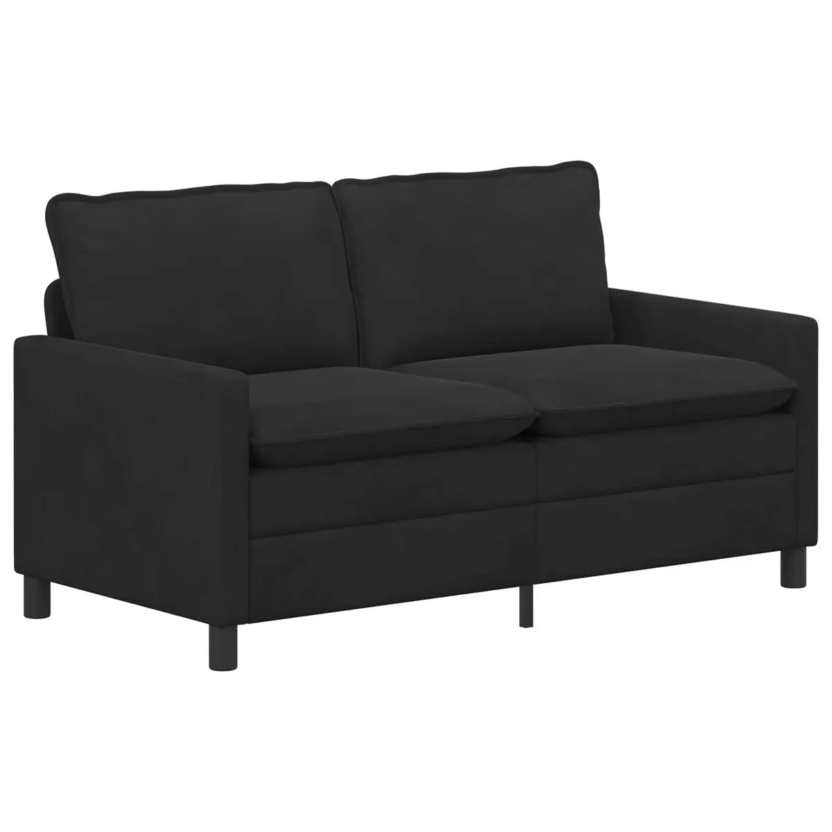 2 Piece Black Velvet Sofa Set with Cushions