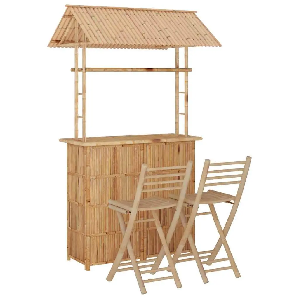 Bamboo Bar Set Garden Patio Outdoor 3 Piece Brown Foldable