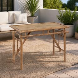 Folding Garden Table Specifications: 115x50x75cm, Brown Bamboo