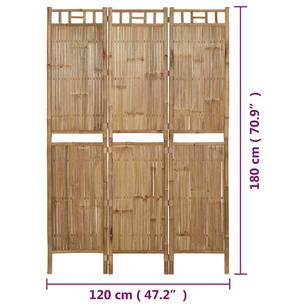 3-Panel Room Divider, Bamboo, 120x180 cm, Brown