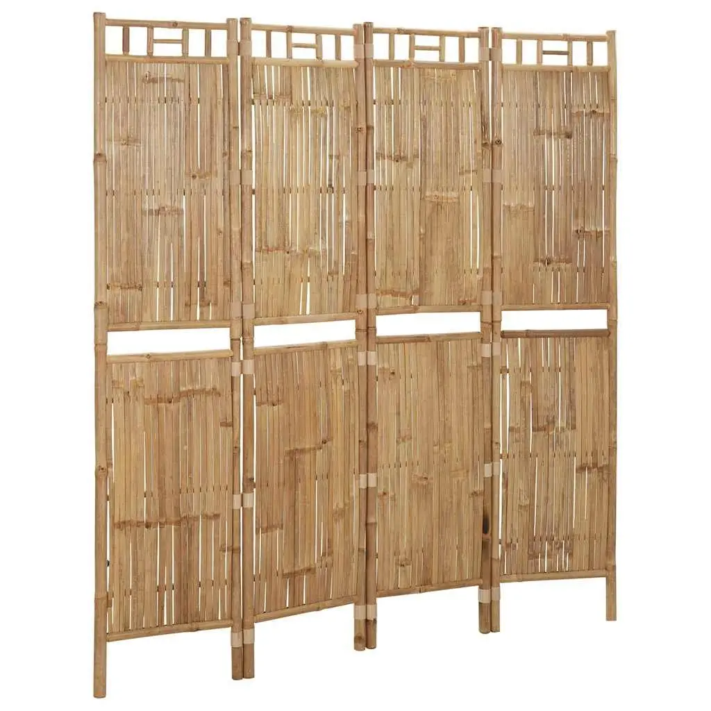 4-Panel Room Divider Bamboo Folding Privacy Screen Indoor Outdoor Partition