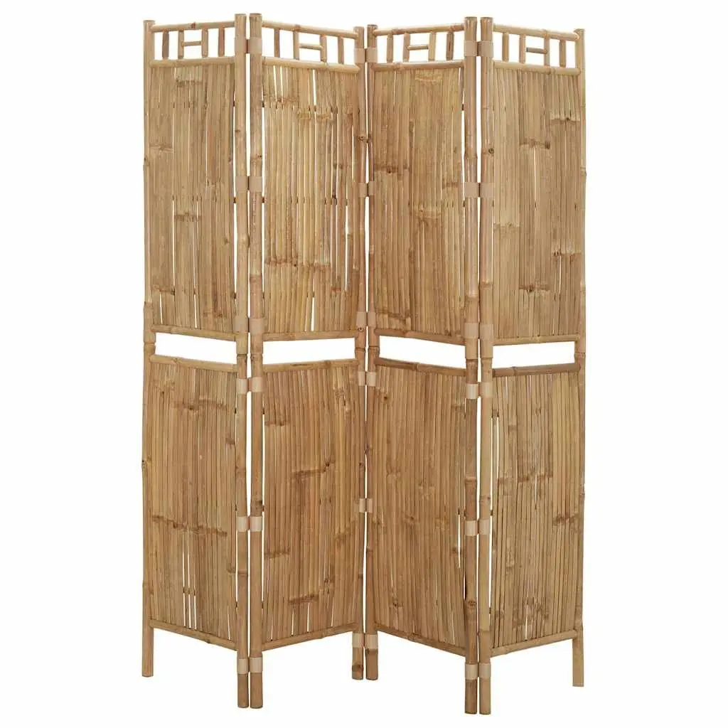 4-Panel Room Divider Bamboo Folding Privacy Screen Indoor Outdoor Partition
