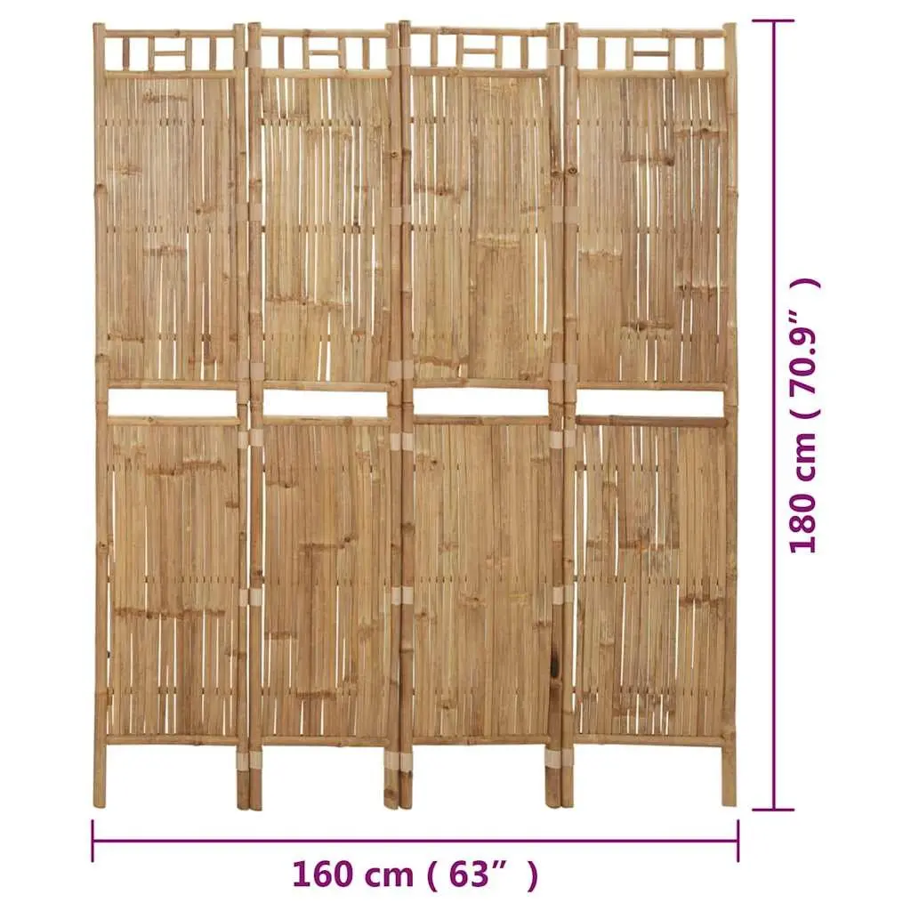 4-Panel Room Divider Bamboo Folding Privacy Screen Indoor Outdoor Partition