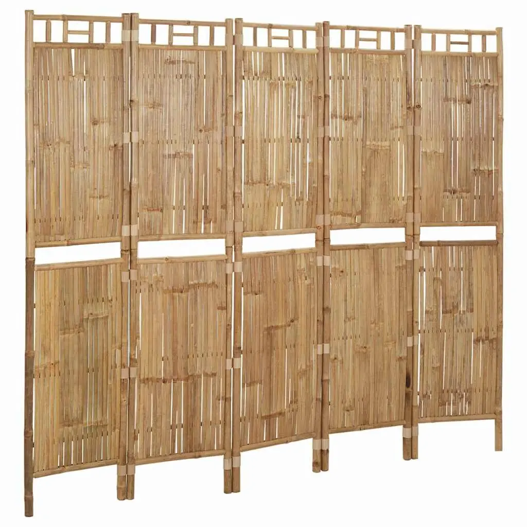 5-Panel Room Divider Bamboo Brown Folding Privacy Screen Partition 200x180cm