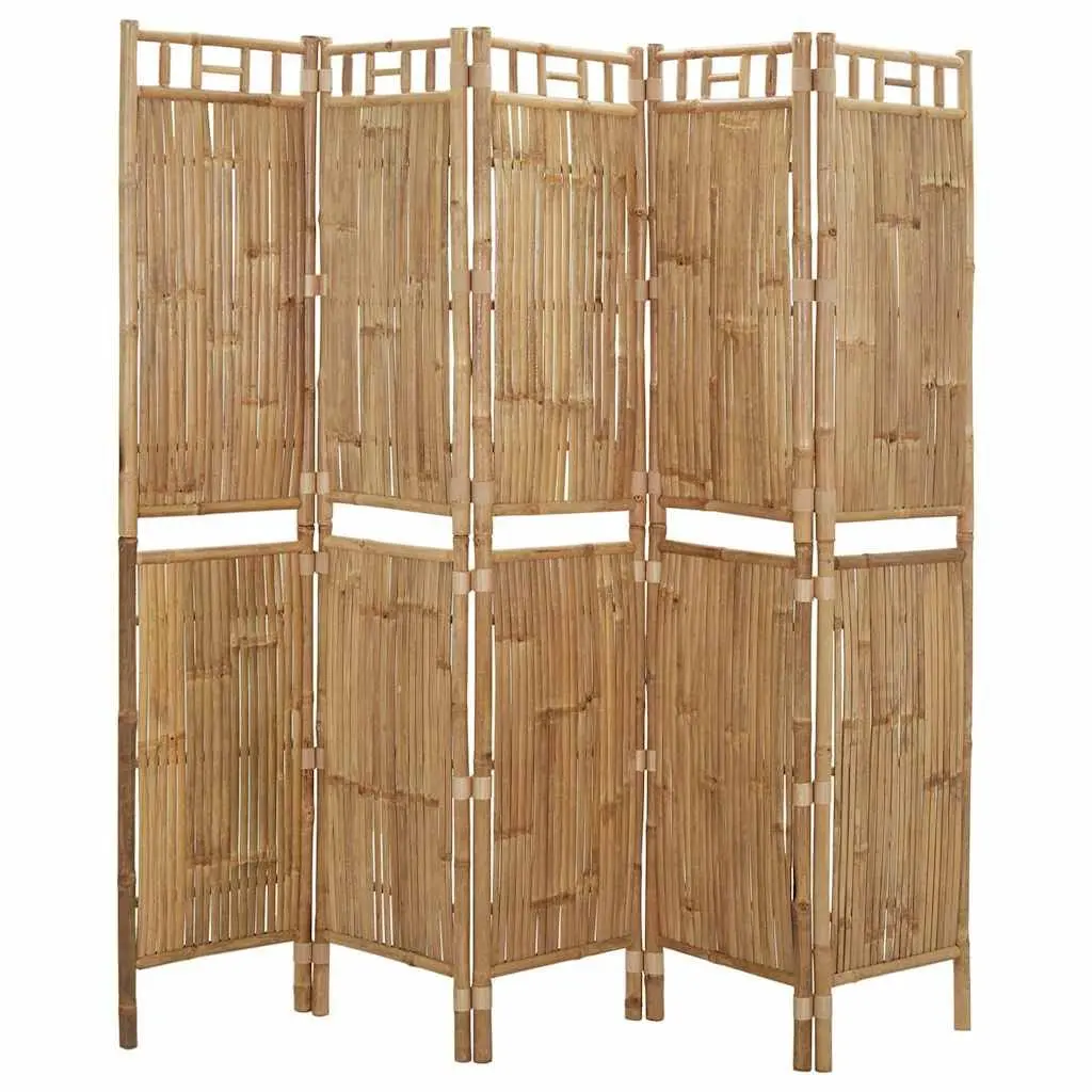 5-Panel Room Divider Bamboo Brown Folding Privacy Screen Partition 200x180cm