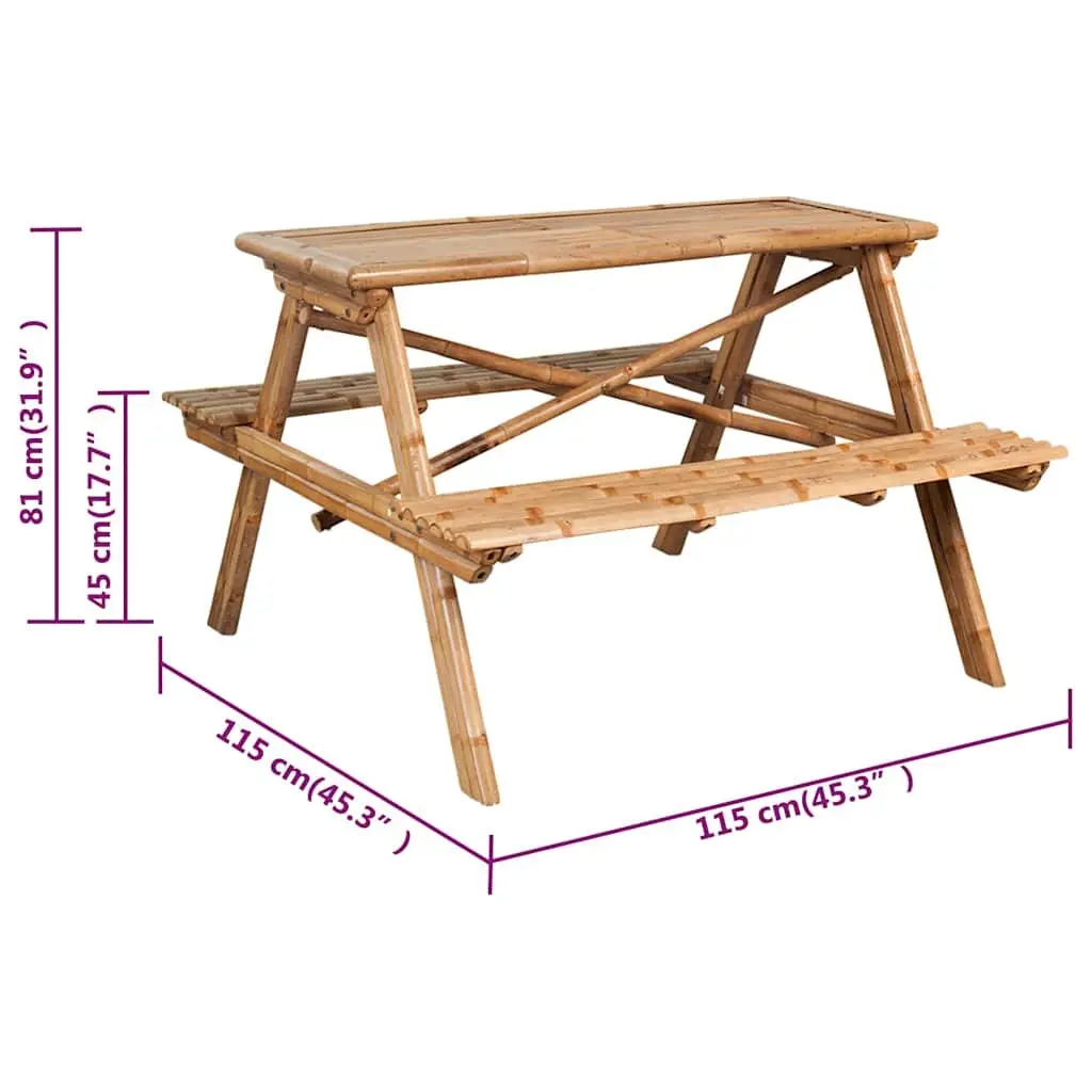 Bamboo Picnic Table 115x115x81cm Brown Outdoor Dining Furniture Garden Bench
