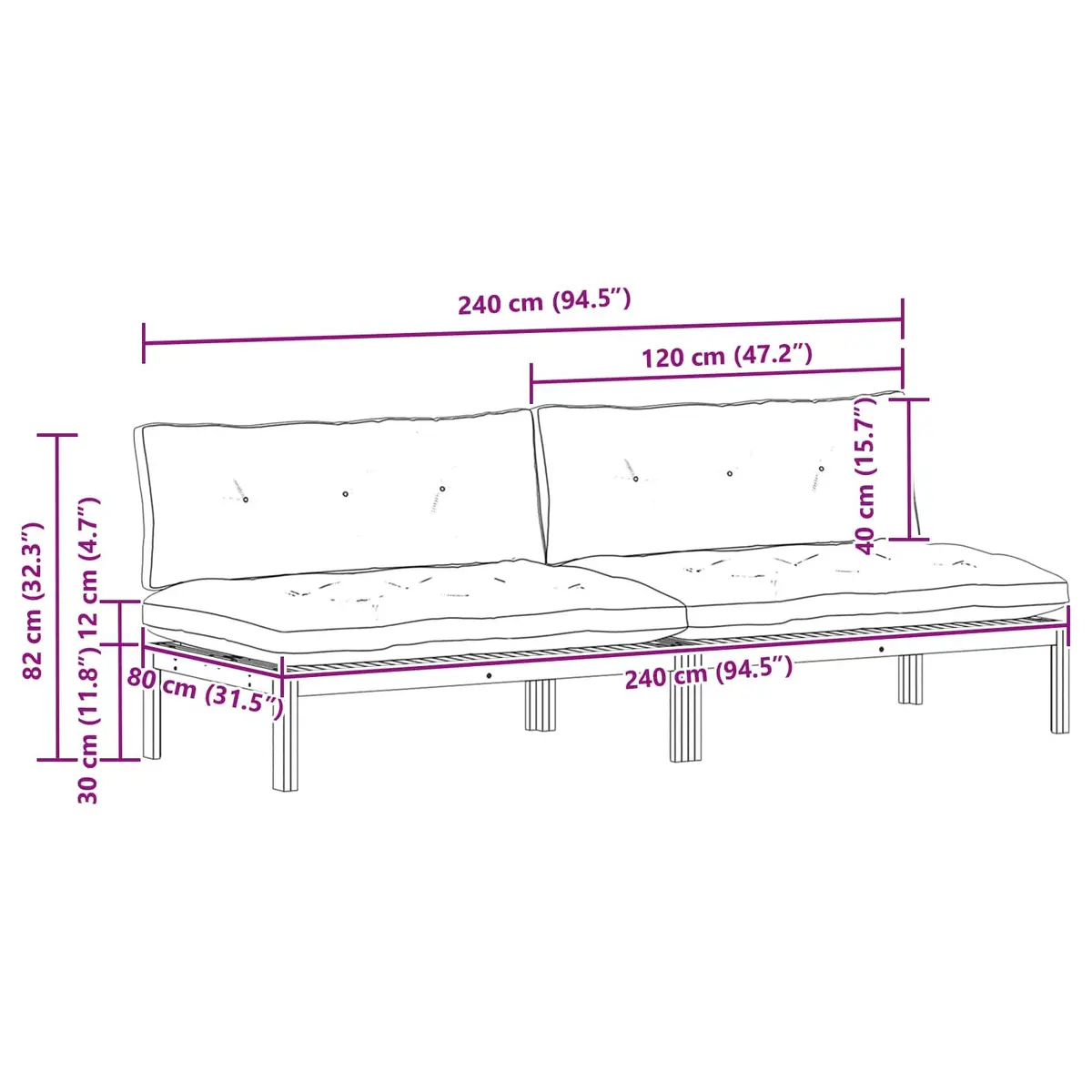 Acacia Wood Outdoor Sectional Sofa Unit