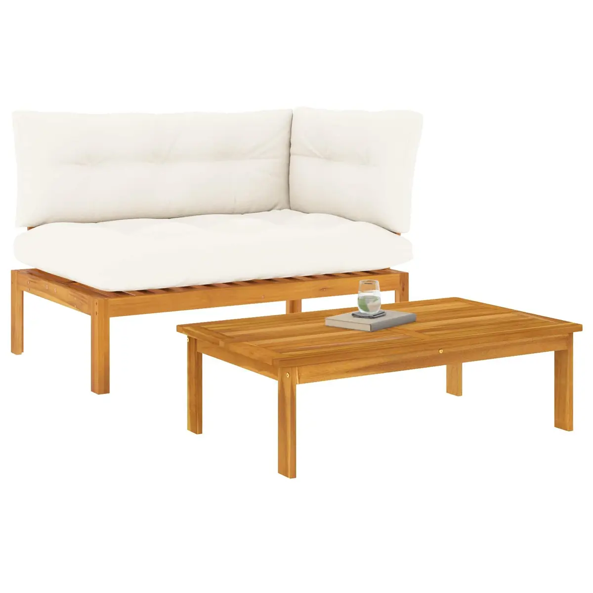 Outdoor Sectional Sofa Units Garden Patio Furniture 2 Piece Brown Acacia Wood
