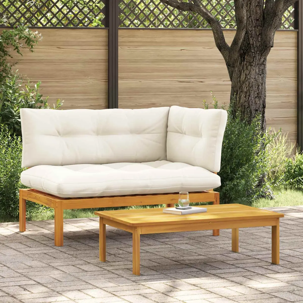 Outdoor Sectional Sofa Units Garden Patio Furniture 2 Piece Brown Acacia Wood