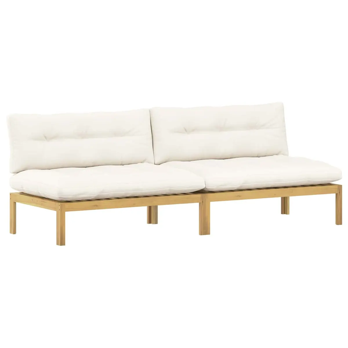 Outdoor Sectional Sofa Middle Unit Light Acacia Cream White Wood Garden Seating