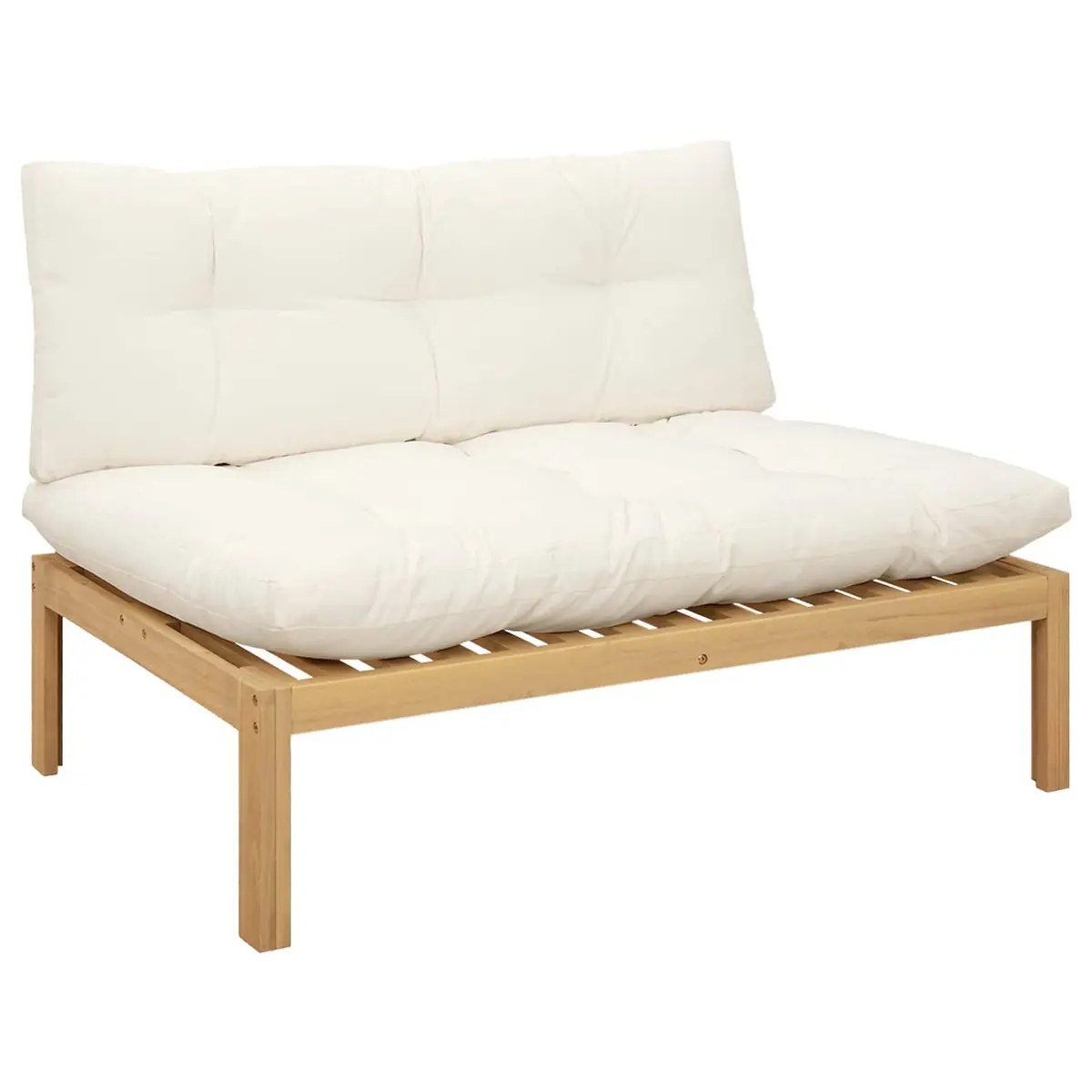 Outdoor Sectional Sofa Middle Unit Light Acacia Cream White Wood Garden Seating