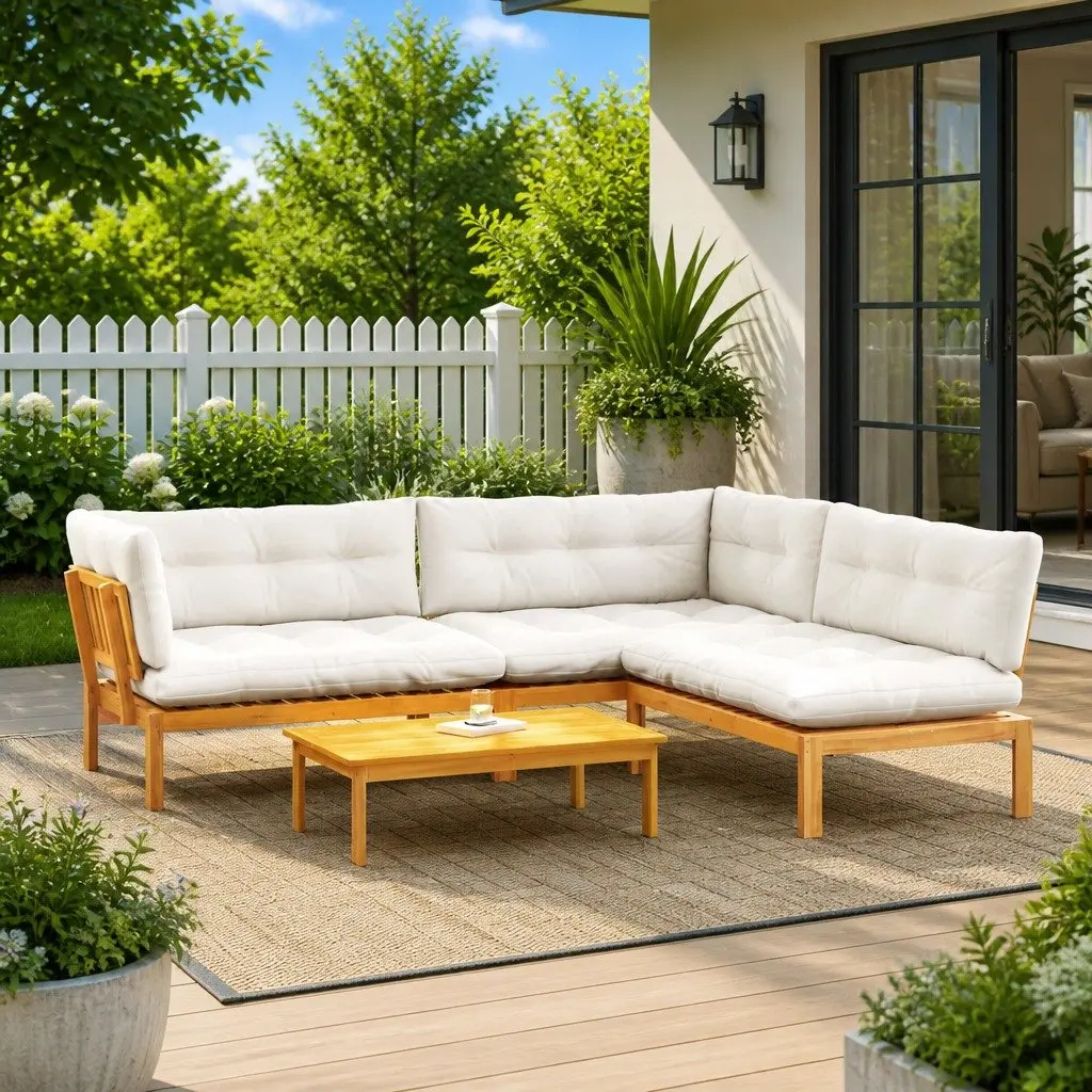 4 Piece Outdoor Sectional Garden Pallet Sofa Set with Low Table