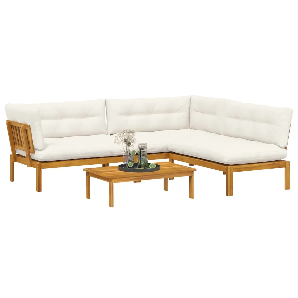 4 Piece Outdoor Sectional Garden Pallet Sofa Set with Low Table