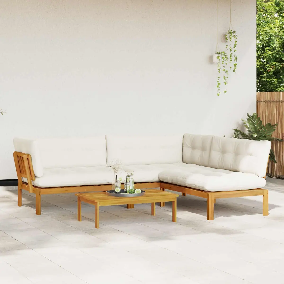 4 Piece Outdoor Sectional Garden Pallet Sofa Set with Low Table
