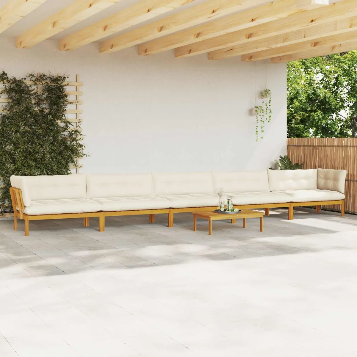 Outdoor Sectional Sofa Set Garden Pallet 6 Piece Corner Lounge Furniture Natural Brown