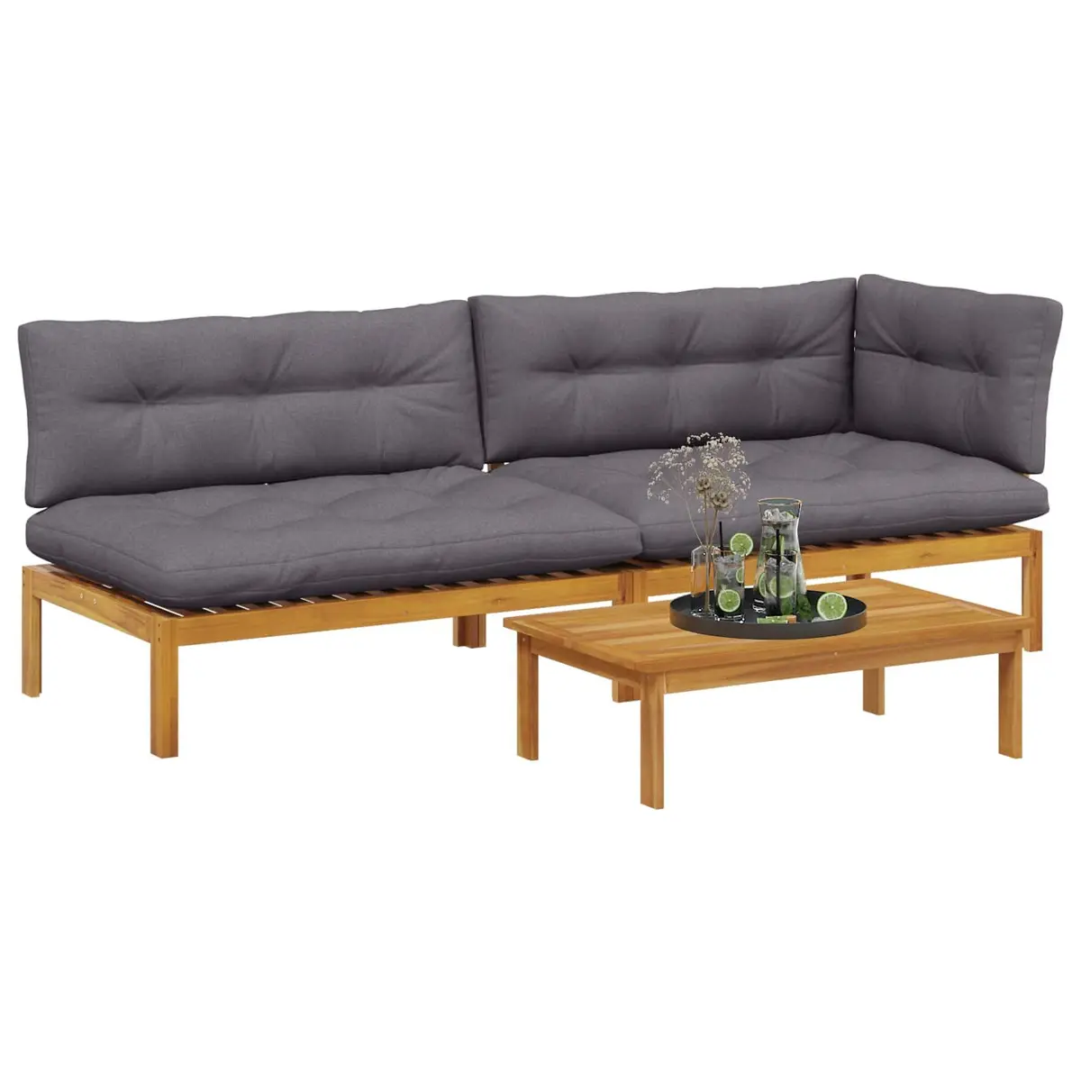 3 Piece Outdoor Corner Lounge Pallet Sofa Set with Table