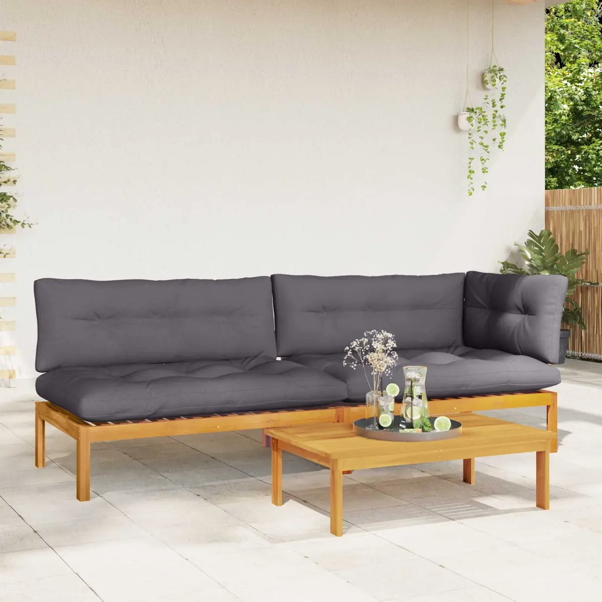 3 Piece Outdoor Corner Lounge Pallet Sofa Set with Table