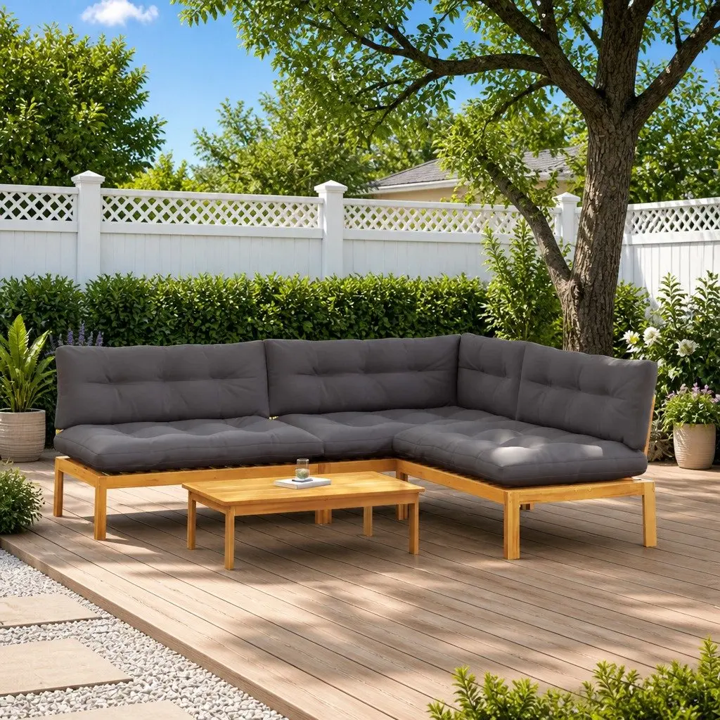 Outdoor Sectional Sofa Corner Lounge Set 4 Piece Garden Pallet Seating Brown
