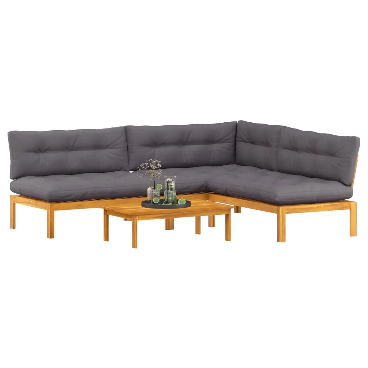 Outdoor Sectional Sofa Corner Lounge Set 4 Piece Garden Pallet Seating Brown