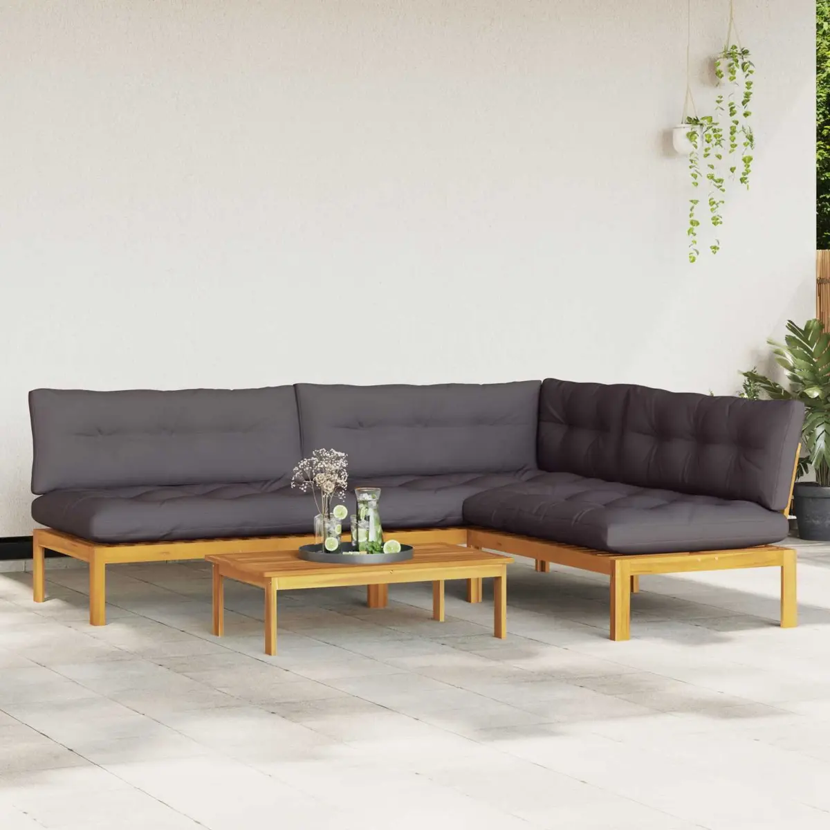 Outdoor Sectional Sofa Corner Lounge Set 4 Piece Garden Pallet Seating Brown