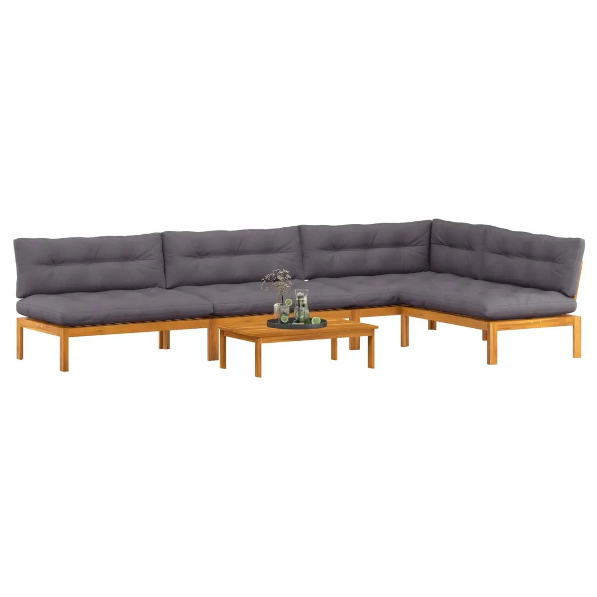 5 Piece Outdoor Lounge Sofa Sectional Set Acacia Wood Garden Patio