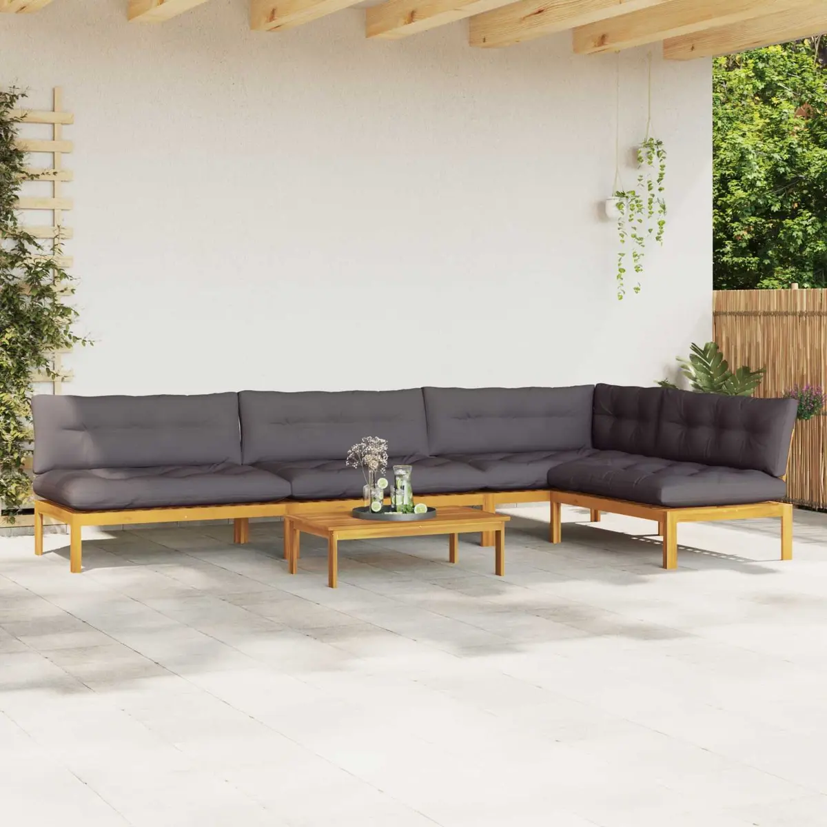 5 Piece Outdoor Lounge Sofa Sectional Set Acacia Wood Garden Patio
