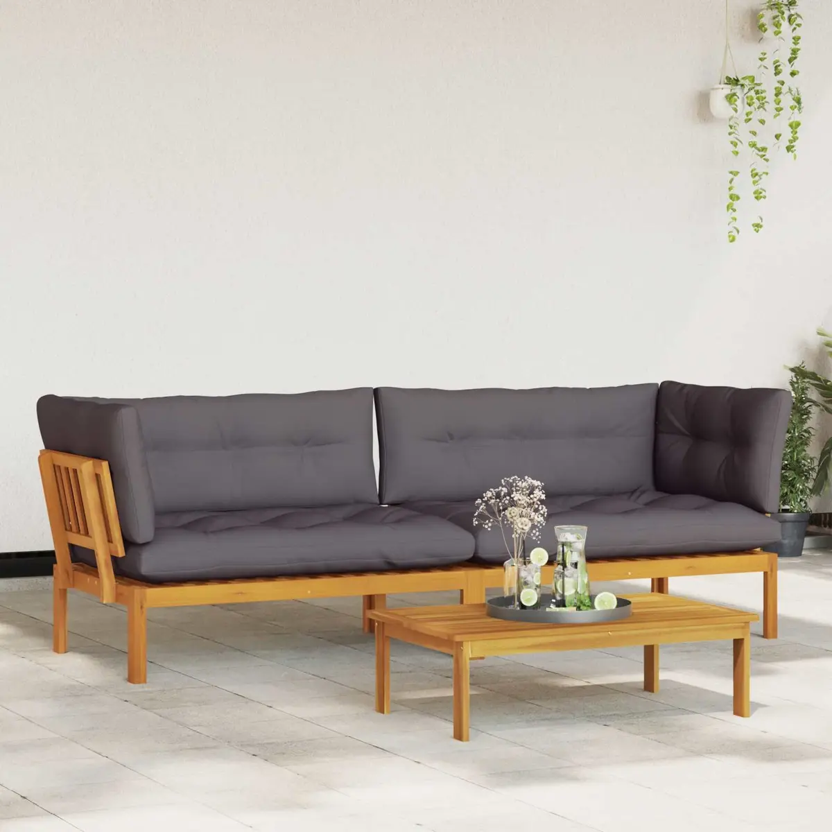 Outdoor Sectional Sofa Corner Lounge Set with Low Table Garden Patio Seating