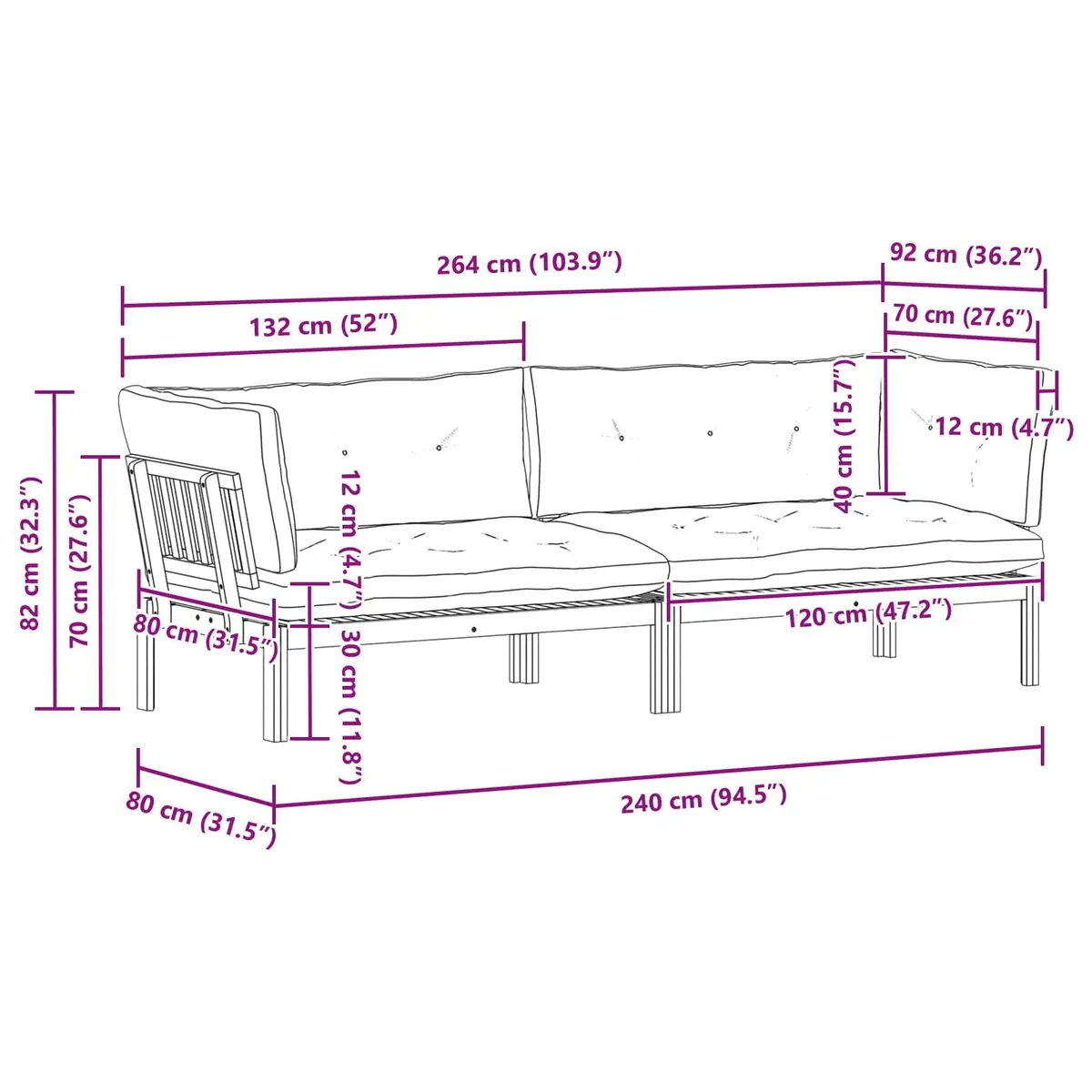 Outdoor Sectional Sofa Corner Lounge Set with Low Table Garden Patio Seating