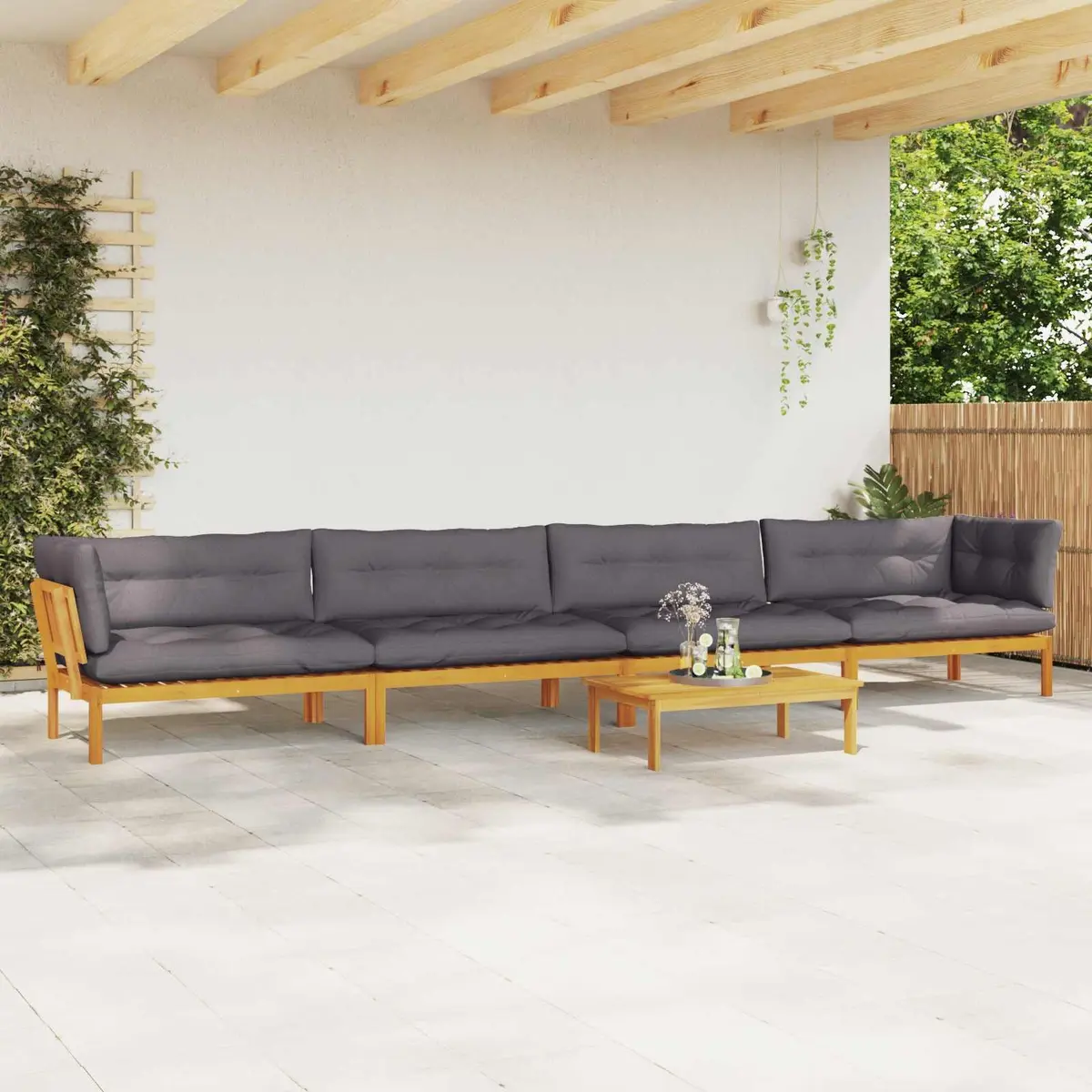 5 Piece Garden Pallet Sectional Sofa Set for Outdoor Use with Table