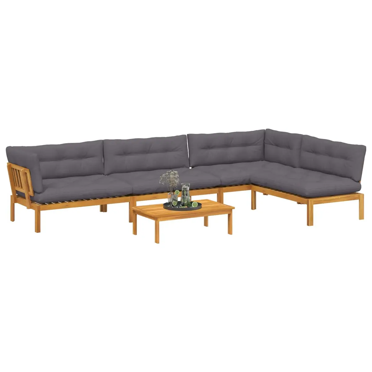 Outdoor Sectional Sofa Set 5 Piece Corner Lounge Seating with Low Table Brown
