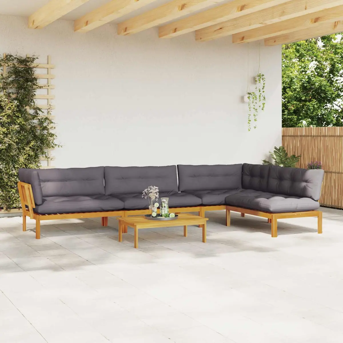 Outdoor Sectional Sofa Set 5 Piece Corner Lounge Seating with Low Table Brown