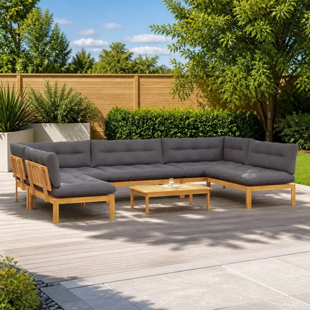 6-Piece Acacia Wood Corner Lounge Sofa Set