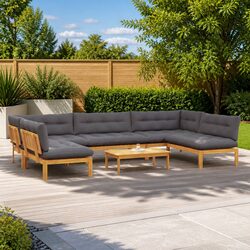 6-Piece Acacia Wood Corner Lounge Sofa Set
