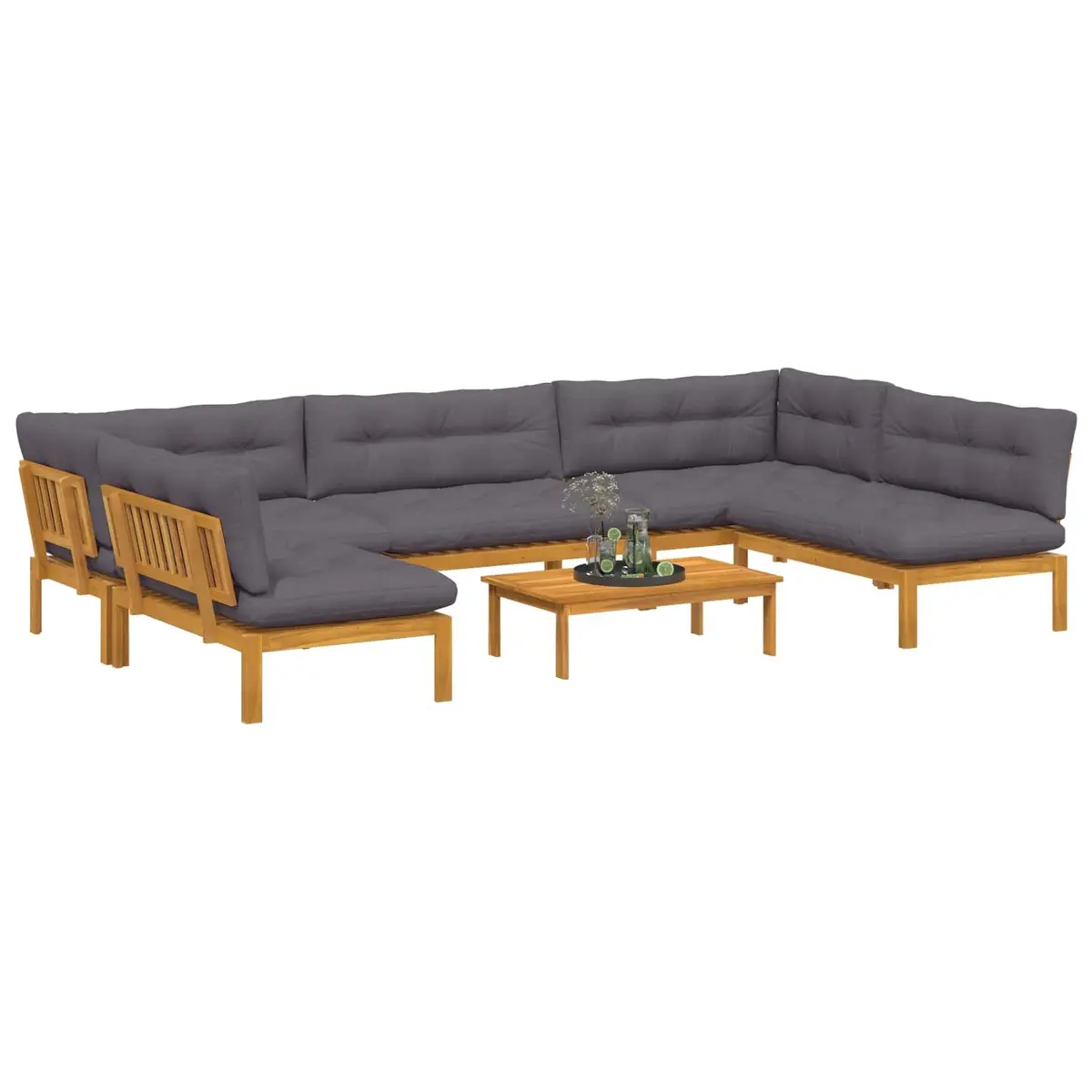 6-Piece Acacia Wood Corner Lounge Sofa Set