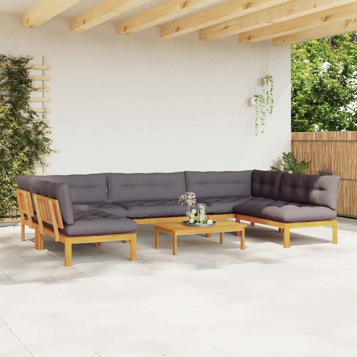6-Piece Acacia Wood Corner Lounge Sofa Set