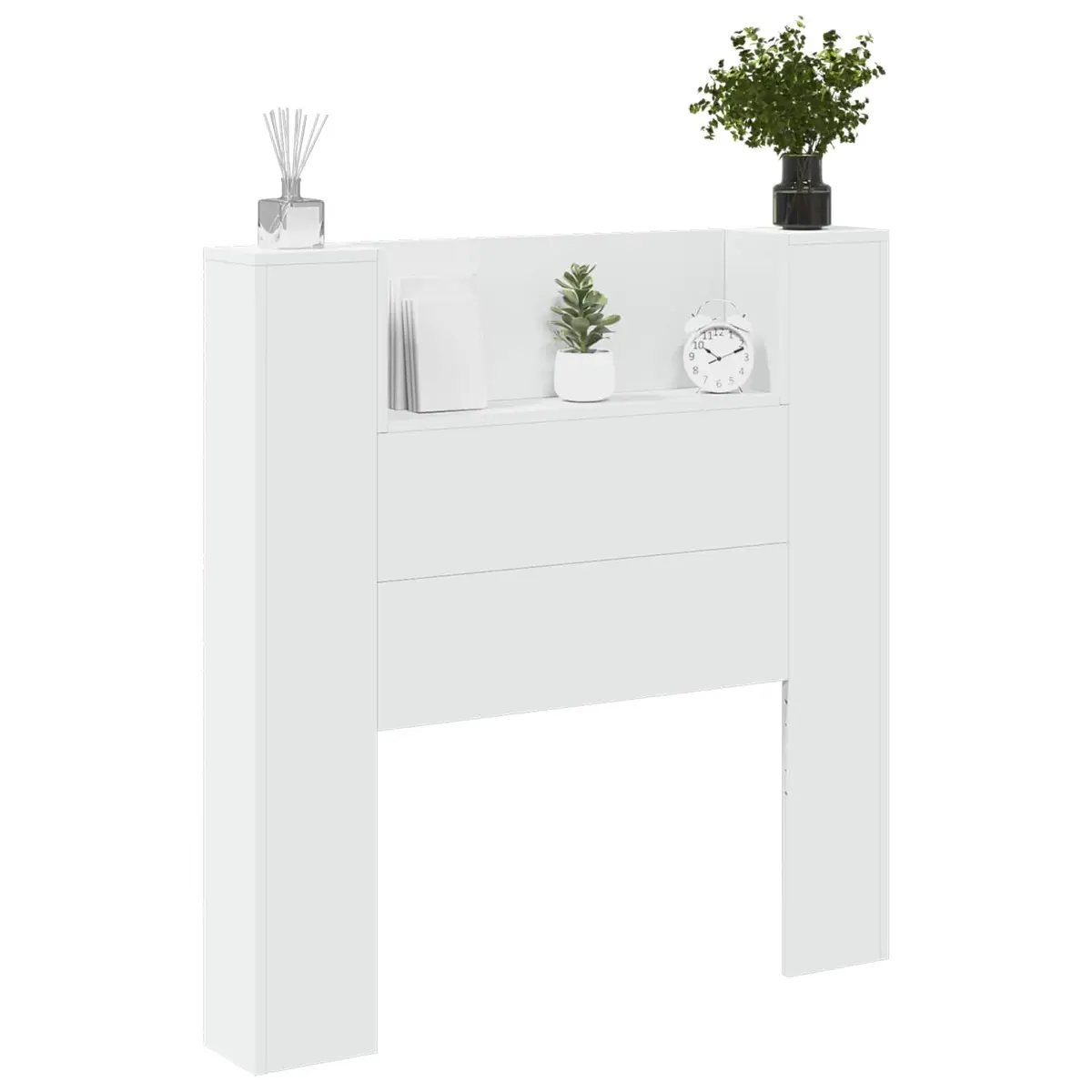 Storage Headboard with RGB LED Lights Bedroom Bedside Shelving Unit White