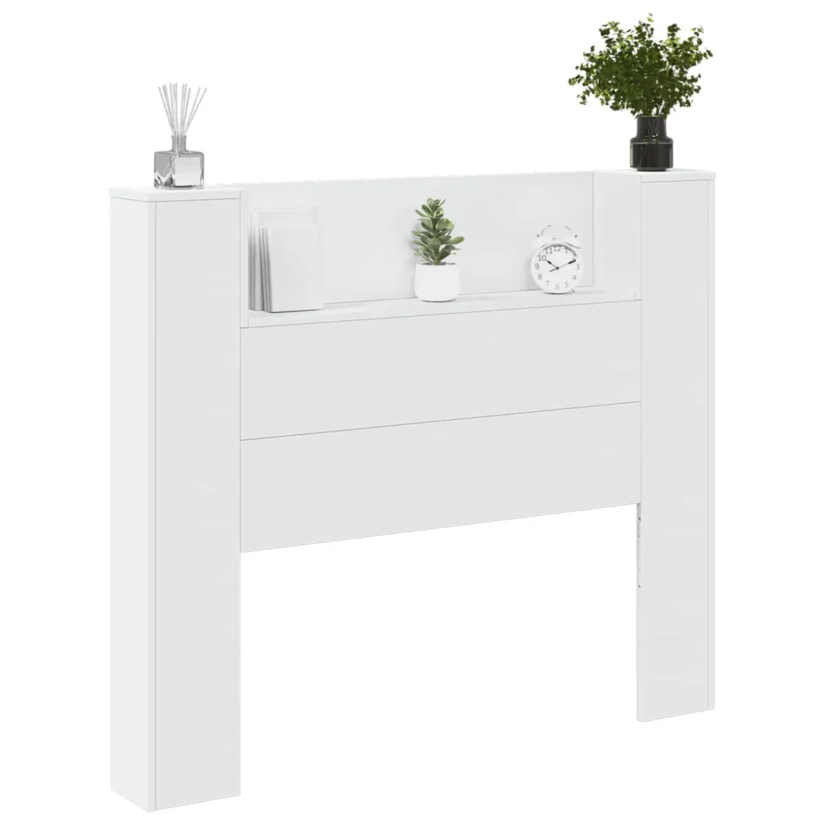 Storage Headboard with RGB LED Lights White Engineered Wood Bedroom Shelf