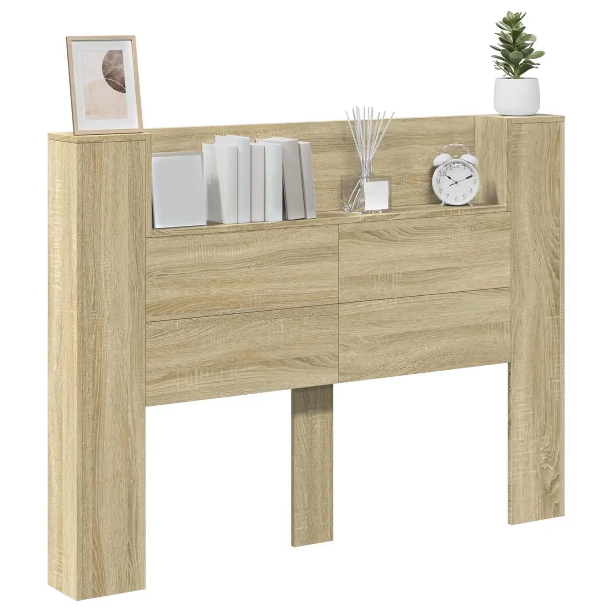 Storage Headboard with LED Lights and Engineered Wood Build