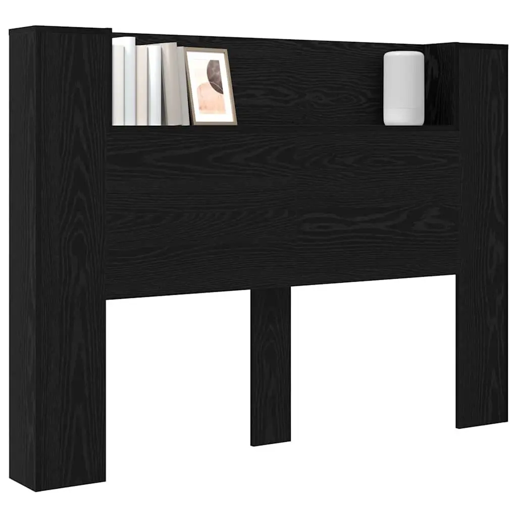 Storage Headboard with RGB LED Lights for Bedroom Black Engineered Wood